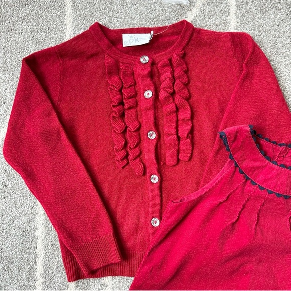 EPK Designed in France Red Corduroy Dress & Matching Ruffle Cardigan Brand New - Picture 4 of 7